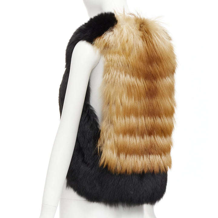 QUENTIN VERON black brown bicolor lamb fur bolero vest jacket FR36 S