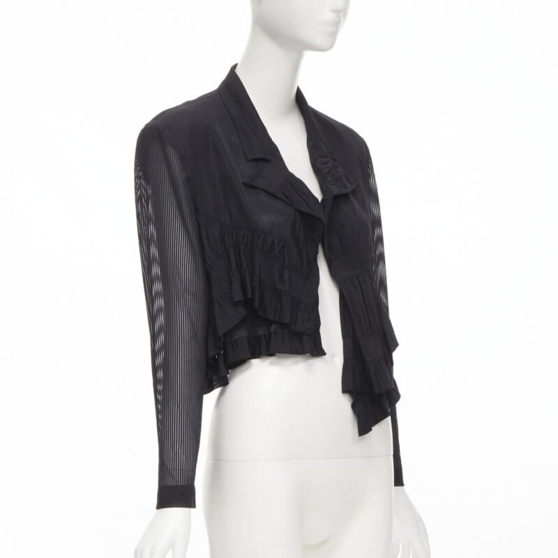 Runway COMME DES GARCONS 80's black striped sheer ruffle cropped blazer jacket S
