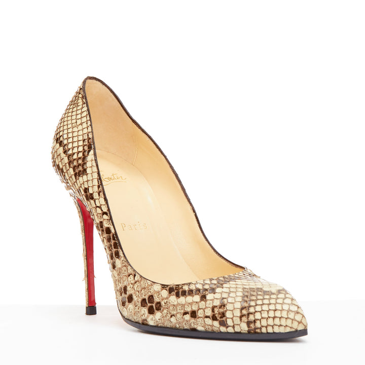 CHRISTIAN LOUBOUTIN brown natural scaled leather point toe stiletto pump EU37