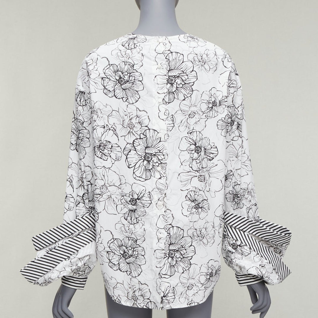 SILVIA TCHERASSI Jessica white floral print tiered cuff crew neck top S