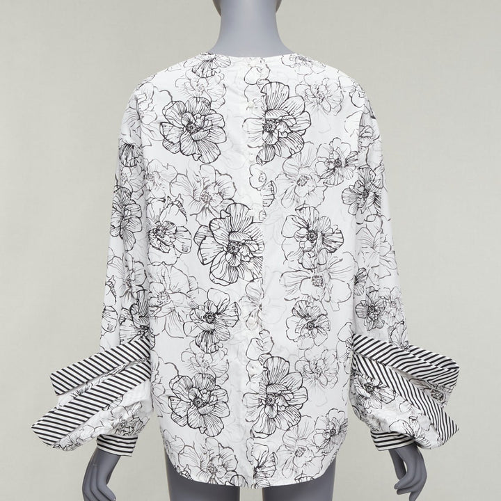 SILVIA TCHERASSI Jessica white floral print tiered cuff crew neck top S