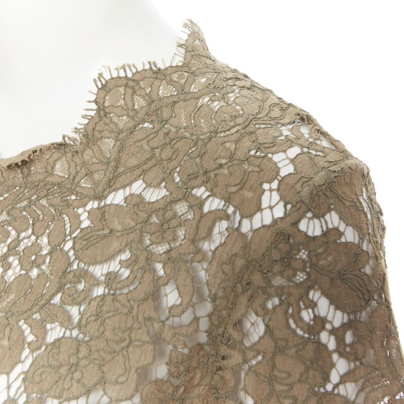 STELLA  MCCARTNEY khaki green floral lace short sleeve t-shirt top XS