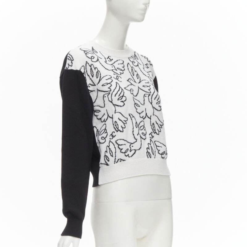 CHANEL 22C cashmere black white Dove bird CC pullover sweater FR34 XS
