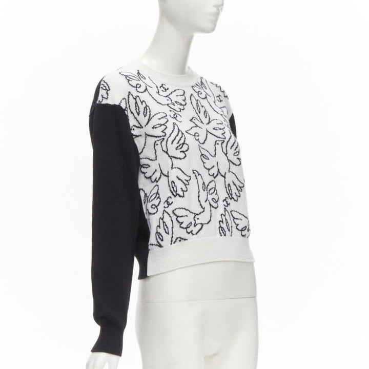 CHANEL 22C cashmere black white Dove bird CC pullover sweater FR34 XS