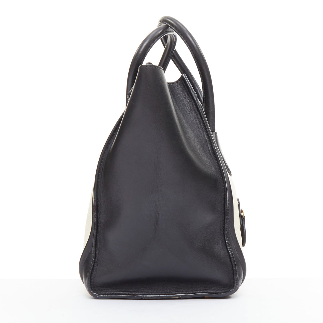 CELINE Luggage Mini black cream bicolor nubuck calfskin flared bag