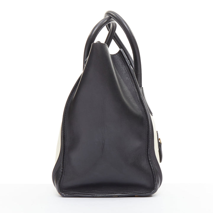 CELINE Luggage Mini black cream bicolor nubuck calfskin flared bag