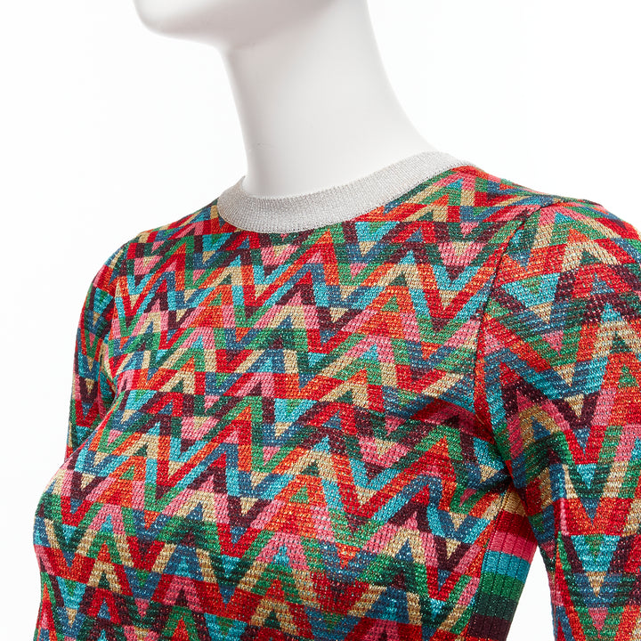 VALENTINO 2021 Optical VLOGO colorful lurex silver collar long sleeve sweater XS