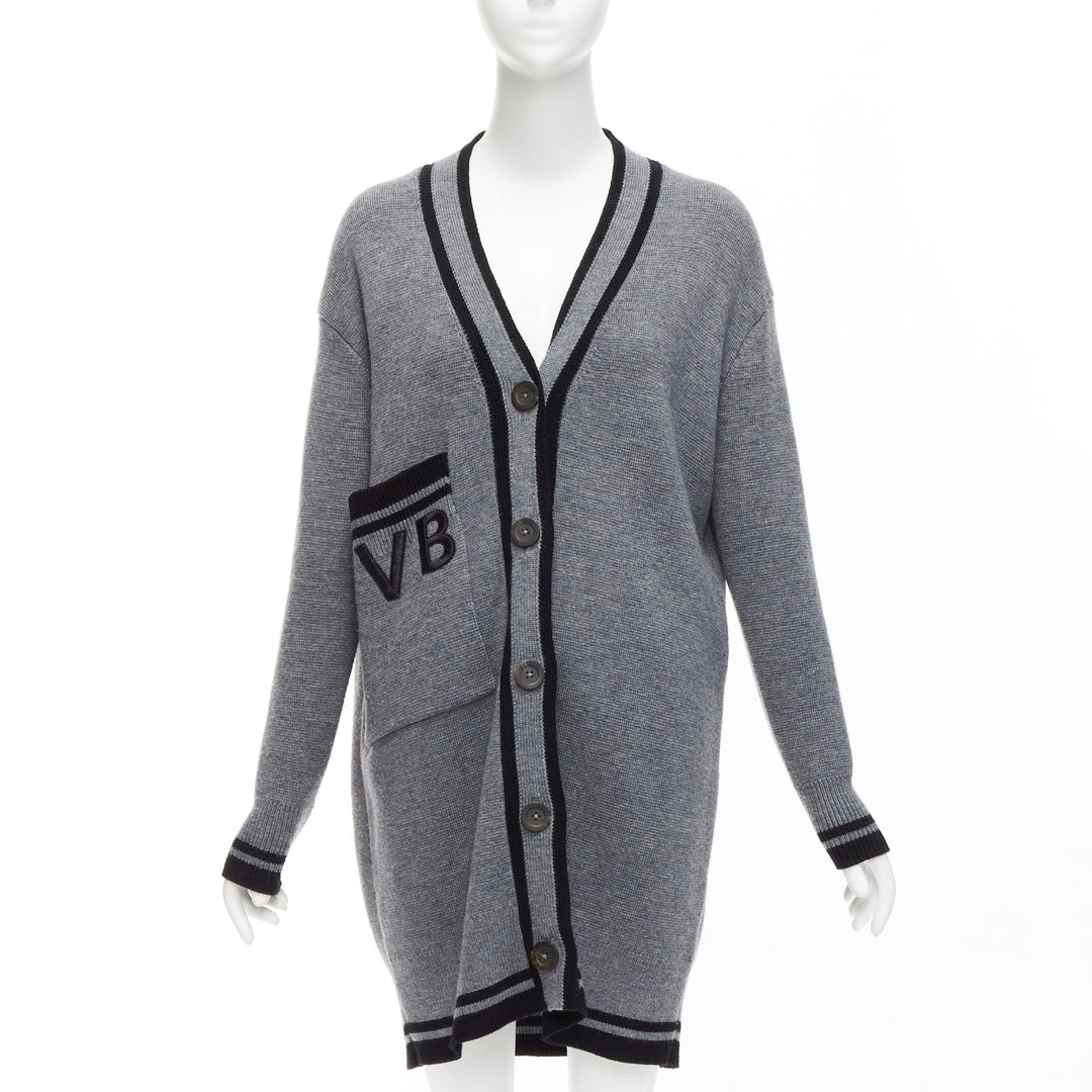 VVB VICTORIA BECKHAM 2017 Runway grey wool logo oversized cardigan UK2 XXS