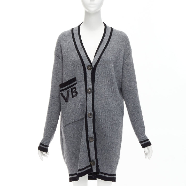 VVB VICTORIA BECKHAM 2017 Runway grey wool logo oversized cardigan UK2 XXS