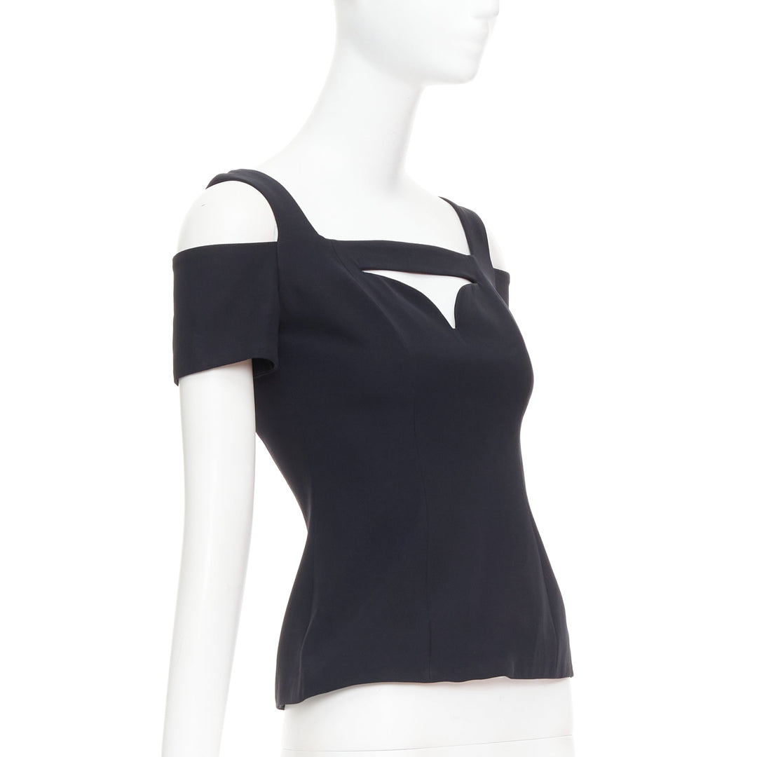 ALEXANDER MCQUEEN 2013 black cut out bust cold shoulder top IT38 XS