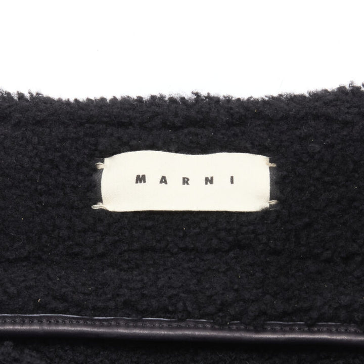 MARNI black shearling lined top handle crossbody soft tote bag