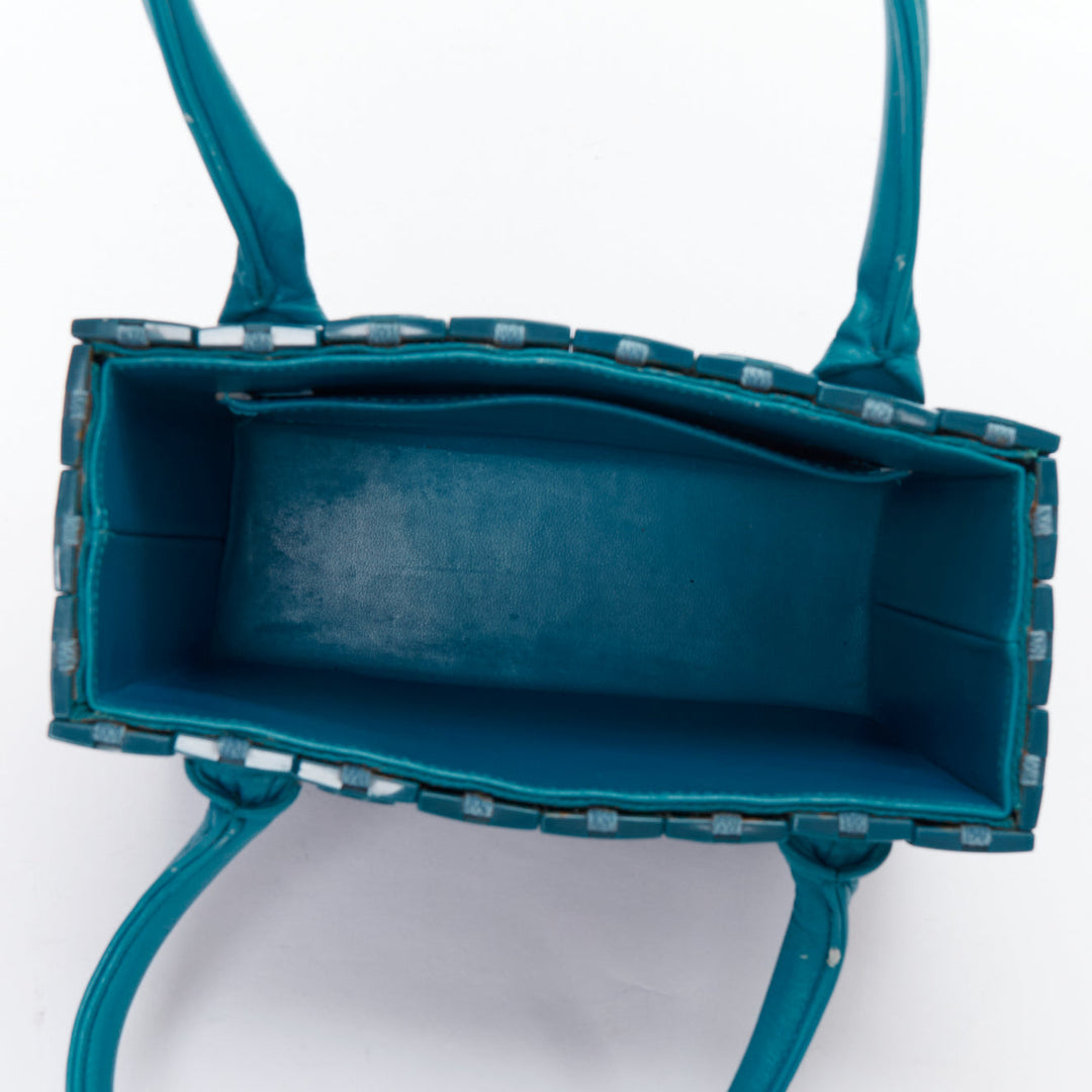 rare CHANEL Puzzle blue plastic CC chip leather stitch tote bag