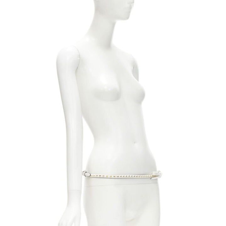 PRADA white leather bow gold punk stud skinny belt 1CC338 80cm 32"