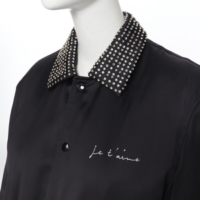 Runway SAINT LAURENT Je T'aime Teddy black crystal collar bomber jacket FR34