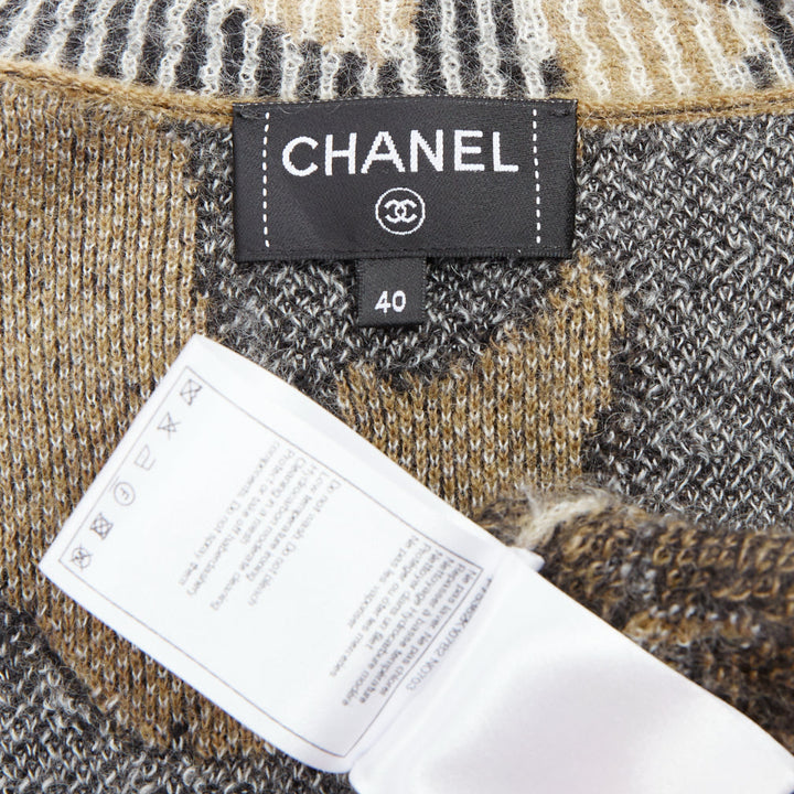 CHANEL A23 Runway brown black CC logo cashmere mohair cardigan FR40 L