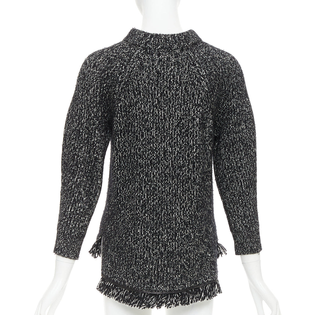 ALEXANDER MCQUEEN grey frayed fringe step hem raglan knit sweater S