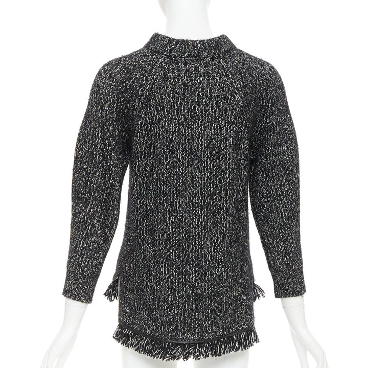 ALEXANDER MCQUEEN grey frayed fringe step hem raglan knit sweater S