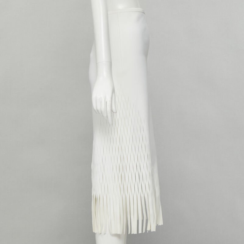 DION LEE white honeycomb cut out fringe hem midi skirt AUS 6 US2 XS