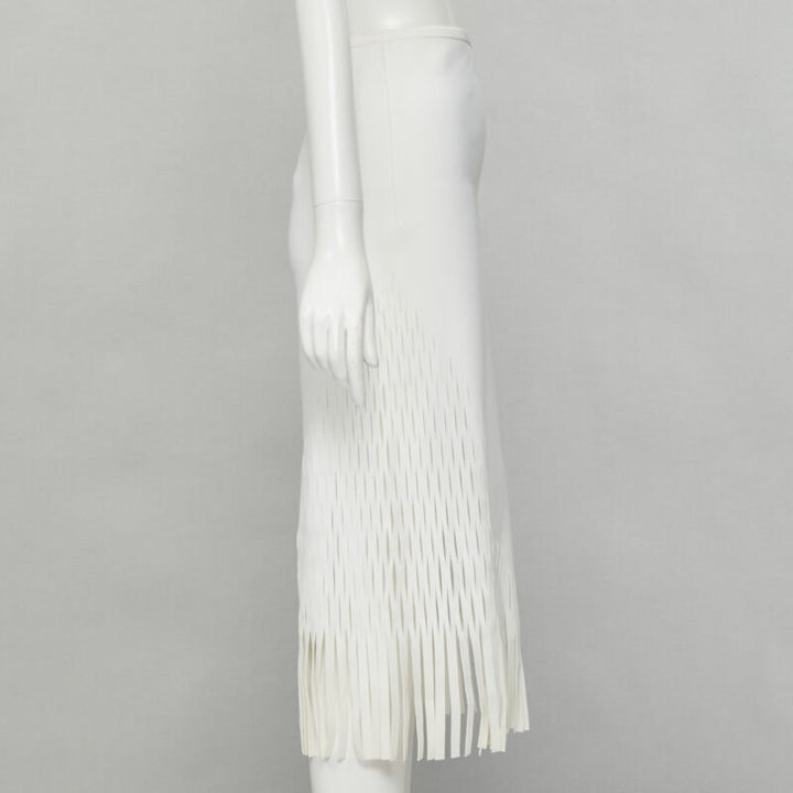 DION LEE white honeycomb cut out fringe hem midi skirt AUS 6 US2 XS