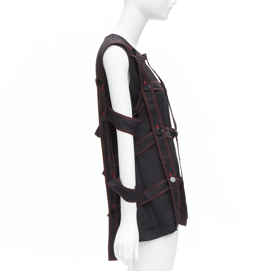 OLD CELINE Philo 2015 Runway Look 17 black grid harness gold button top FR38 M