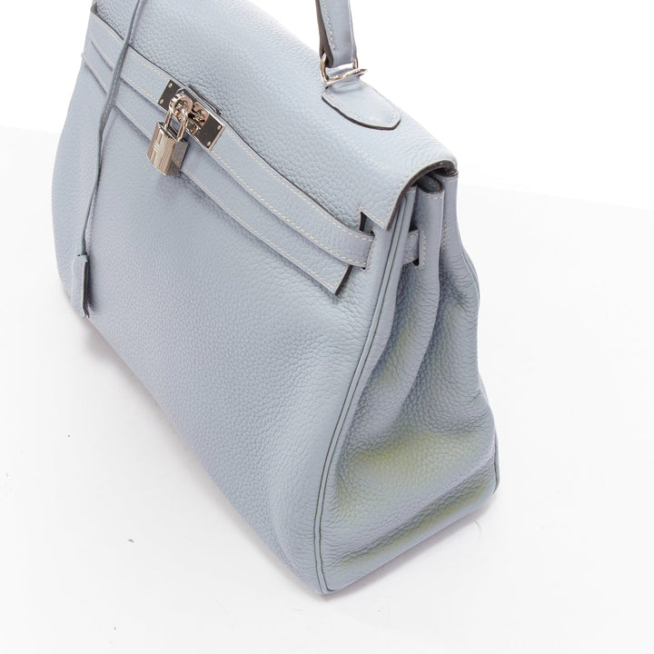 HERMES Kelly 35 Bleu Gacier Clemence sports canvas strap satchel bag