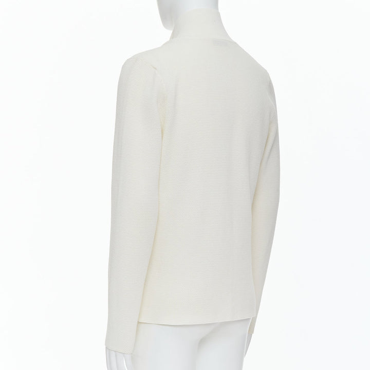 LANVIN cream cotton skinny lapel knitted buttons pocketed blazer M