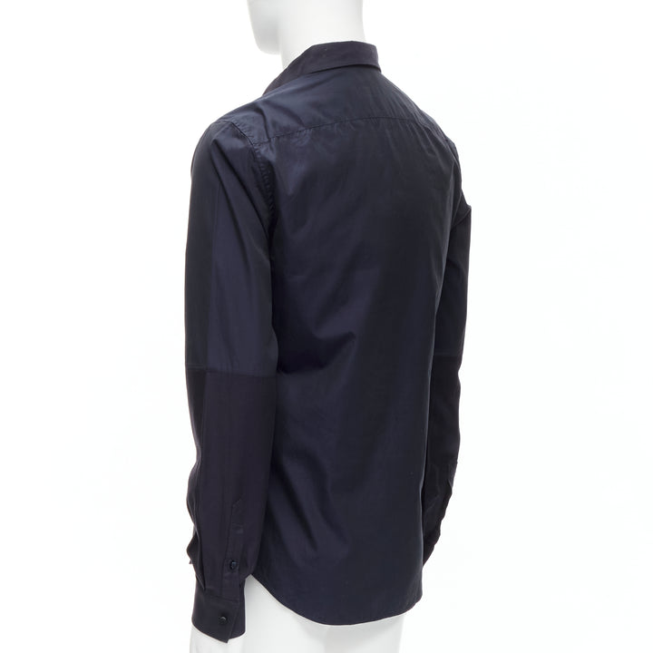 VALENTINO classic minimal navy poplin twill contrast collar dress shirt EU40 L
