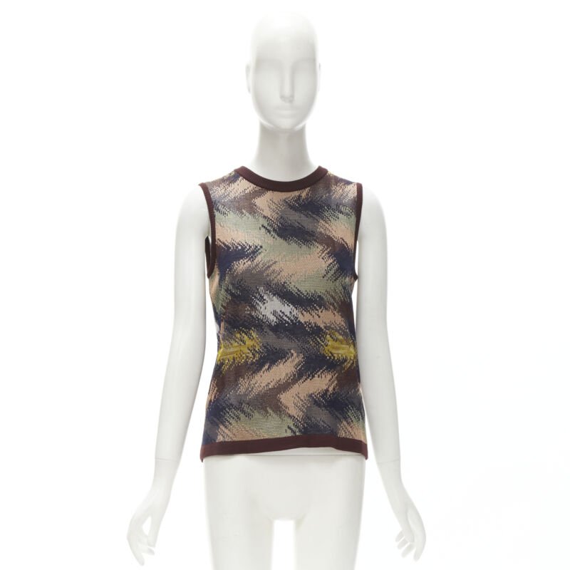 MISSONI burgundy crochet intarsia knit grandma vest IT44 M