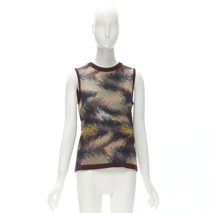 MISSONI burgundy crochet intarsia knit grandma vest IT44 M