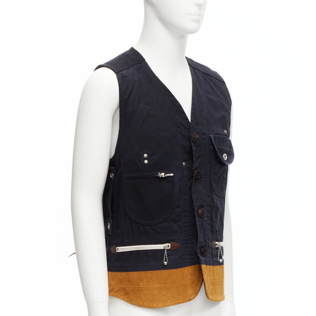 JUNYA WATANABE MAN HERVIER 2013 Reversible navy brown suede fisherman vest M