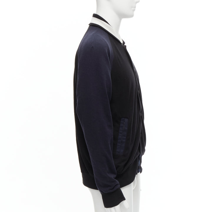 SACAI navy black cotton cashmere blend white raglan bomber JP2 M
