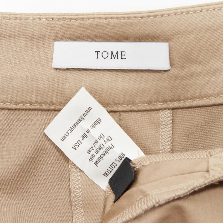 TOME 100% coated cotton tan brown pleated front wide leg pants US2 S