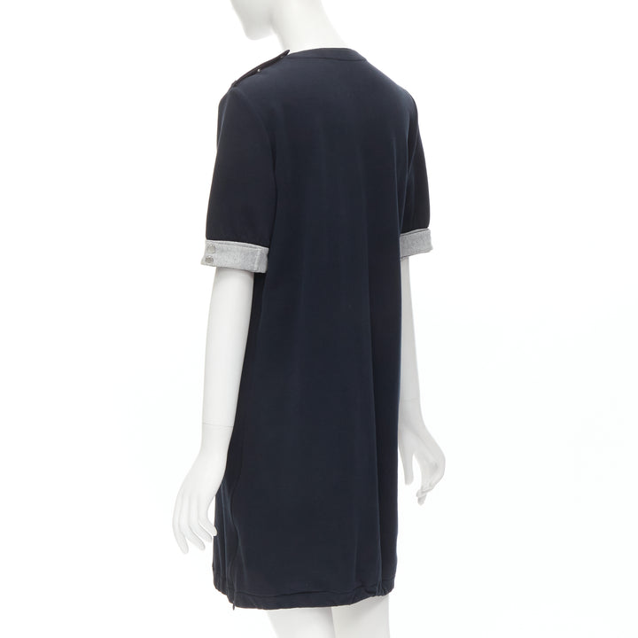 MARNI black cotton grey cuff silver snap button detail casual dress UK12 M