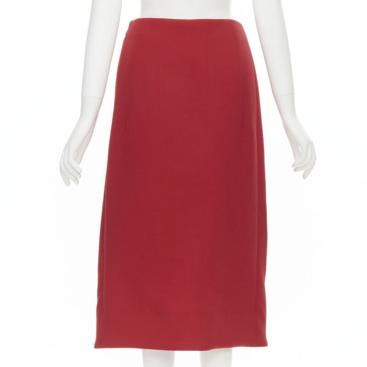 MARNI red wool brown silk lining curved hem midi skirt IT40 S