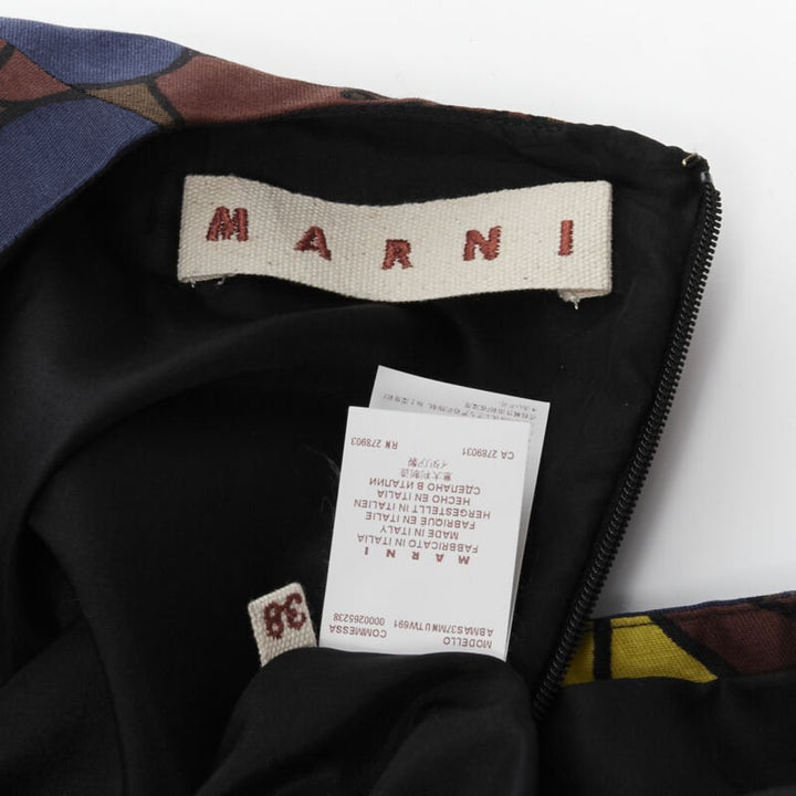 MARNI floral print wool silk crepe patch pocket boxy A-line dress IT38 XS