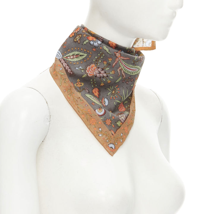 VIVIENNE WESTWOOD orb logo mythical creatures floral handkerchief neckscarf