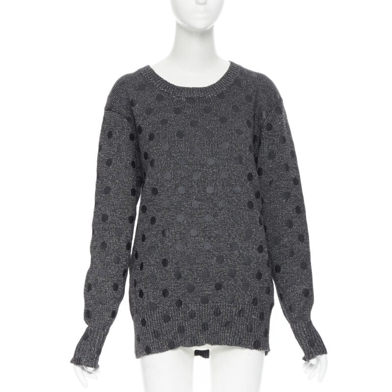 MARKUS LUPFER cotton blend knit grey polka dot printed oversized sweater L