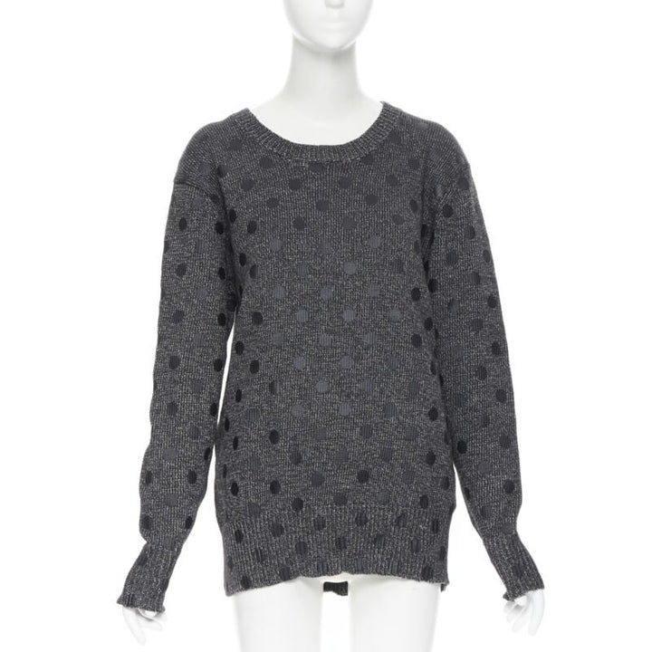 MARKUS LUPFER cotton blend knit grey polka dot printed oversized sweater L