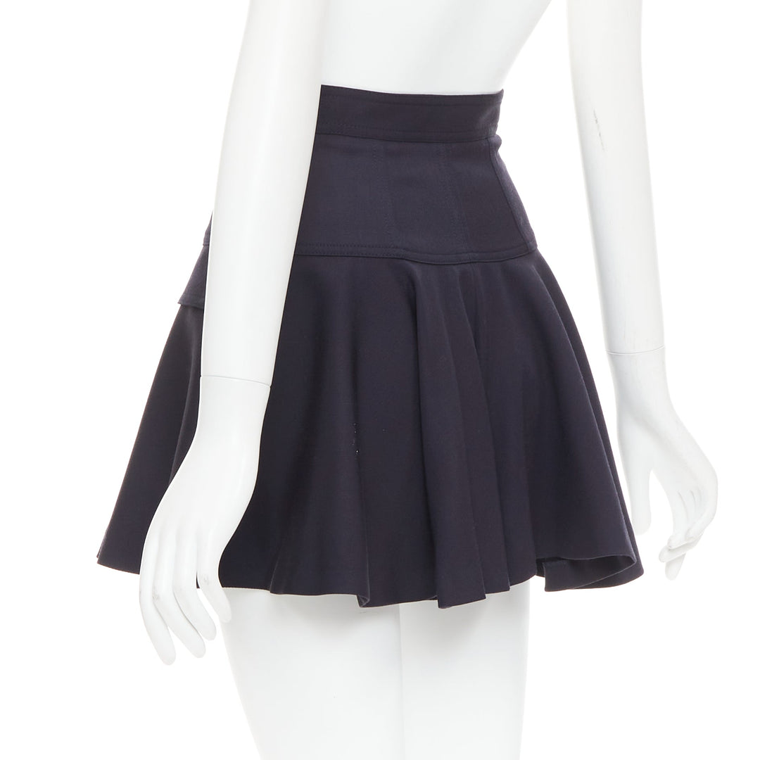 ALEXANDER MCQUEEN 2018 Cargo navy wool silk lined button side skorts IT36 XXS