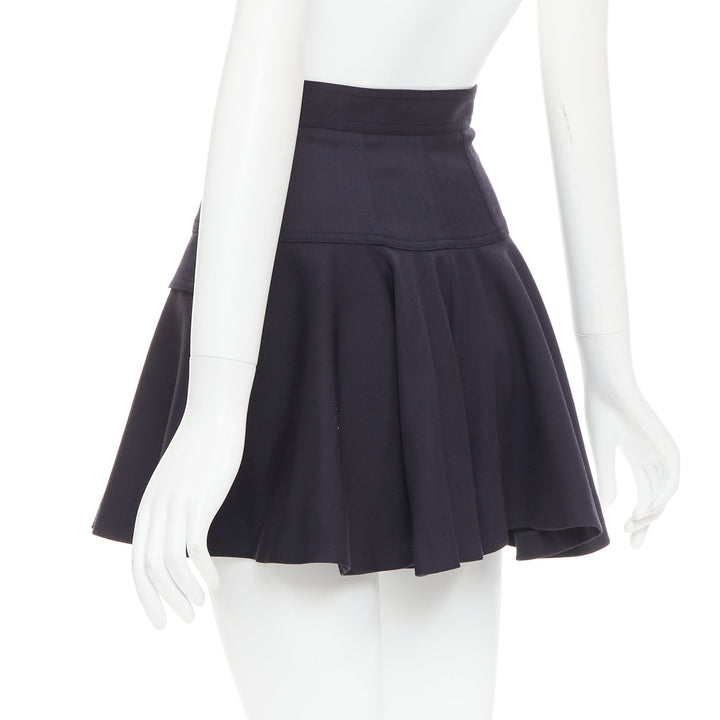 ALEXANDER MCQUEEN 2018 Cargo navy wool silk lined button side skorts IT36 XXS