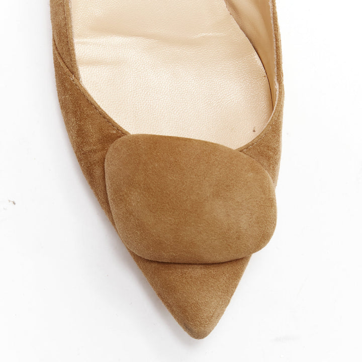 RUPERT SANDERSON Aga 10 sand suede square bukle flats EU37.5