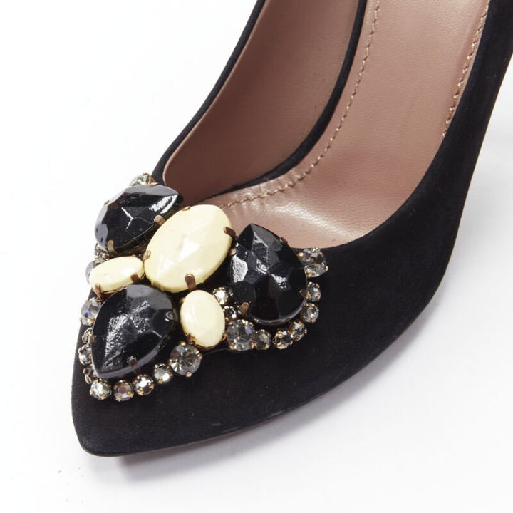 YVES SAINT LAURENT Charlie 105 black suede rhinestone jewel heel pump EU37.5