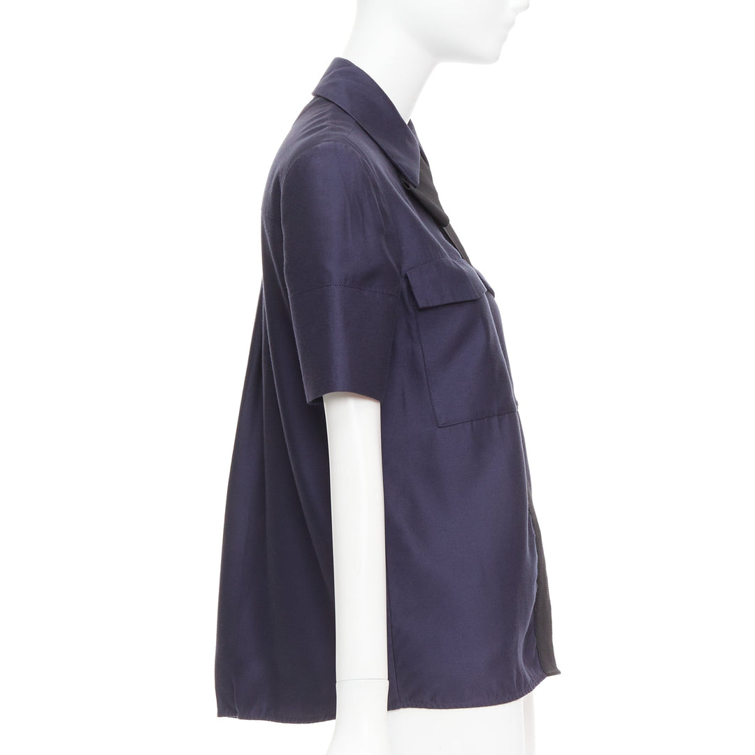 VVB VICTORIA BECKHAM navy black trimmed boxy utility shirt UK6 S