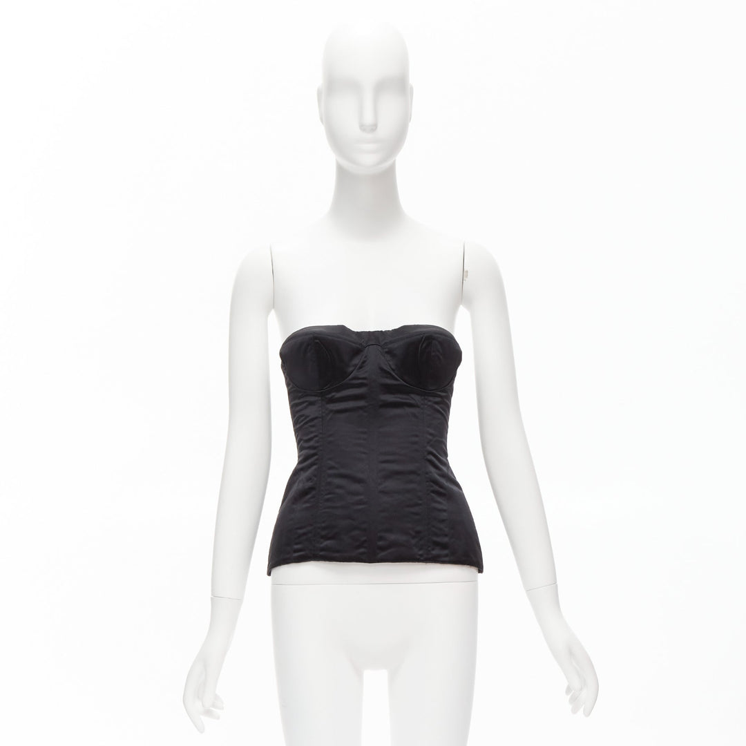 GUCCI Tom Ford 2001 Runway black silk 3D conical bra bustier IT38 XS