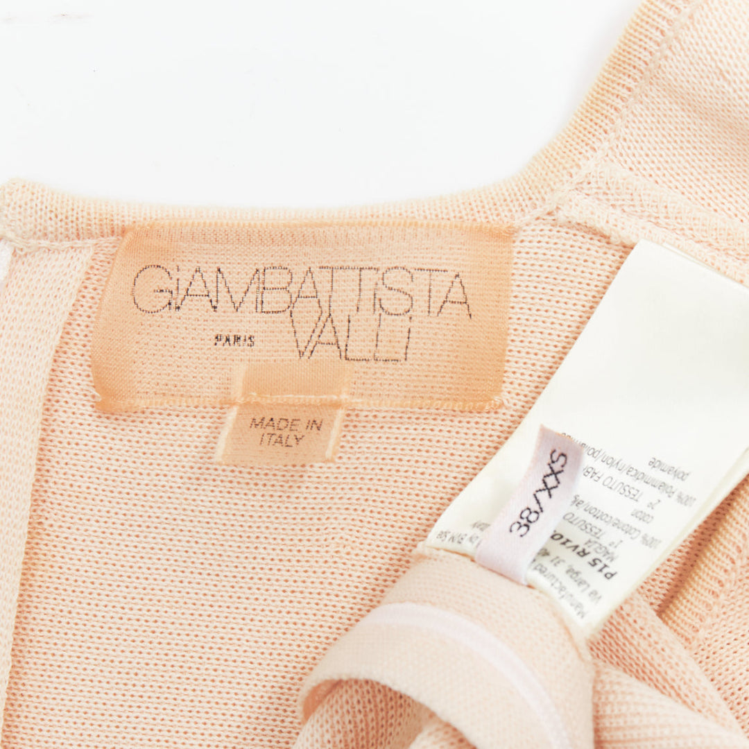 GIAMBATTISTA VALLI nude cotton sheer panel peplum top XXS