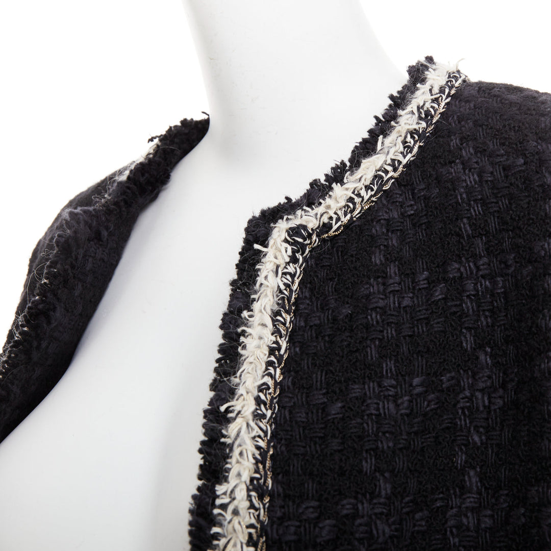 SAINT LAURENT 2021 navy wool silk tweed silver chain braided trim jacket FR38 M