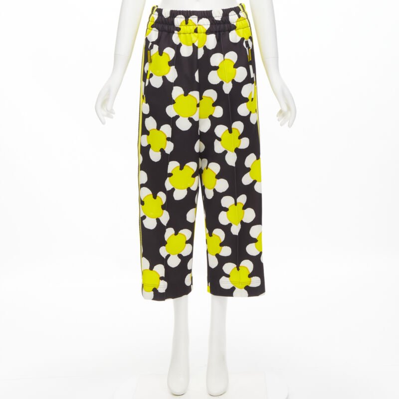 MARC JACOBS Daisy black white yellow side trim wide leg track pants US0 XS