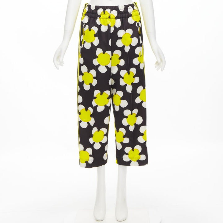 MARC JACOBS Daisy black white yellow side trim wide leg track pants US0 XS