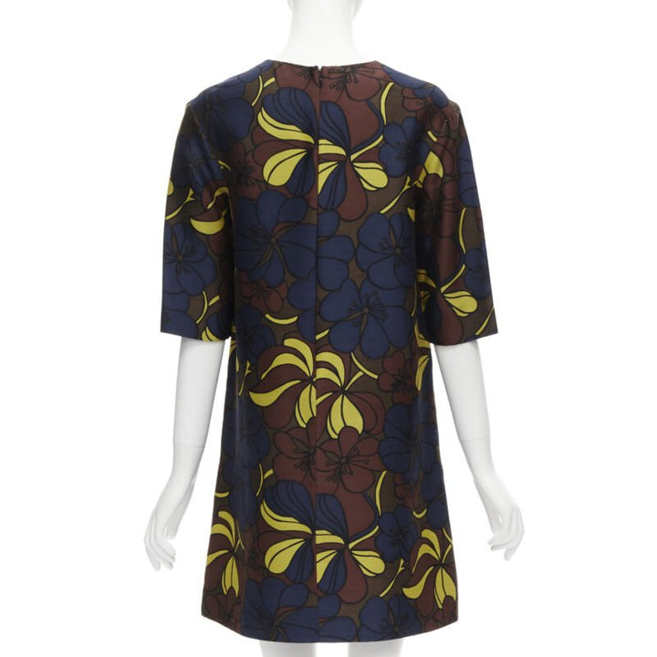 MARNI floral print wool silk crepe patch pocket boxy A-line dress IT38 XS