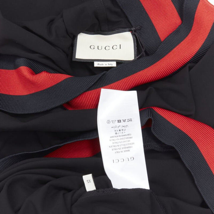 GUCCI black blue red signature web trim hooded casual dress XS